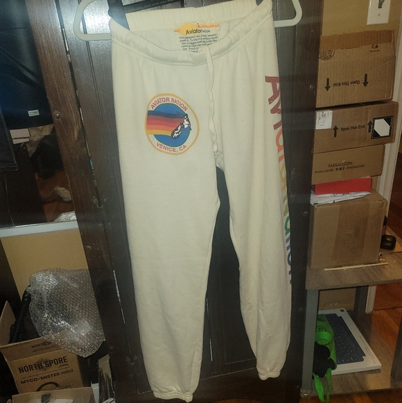 Aviator Nation Cream Joggers with Rainbow Logo Classic Small - Picture 3 of 8